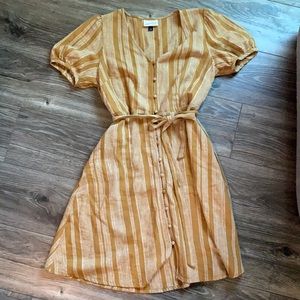 Mustard yellow striped button dress